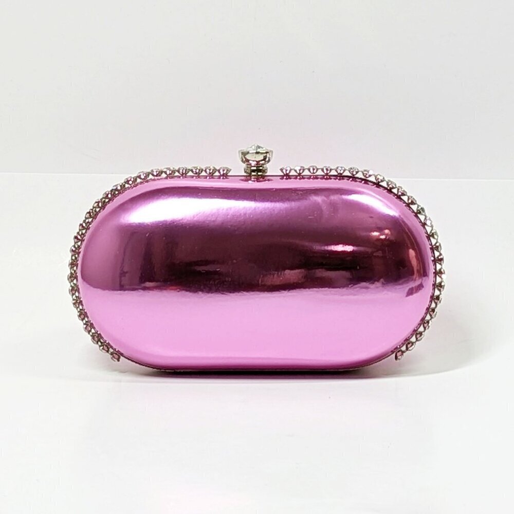 AQUA A-Kristen Orchid Mirror Metallic Patent Minaudière Clutch (MSRP $88)